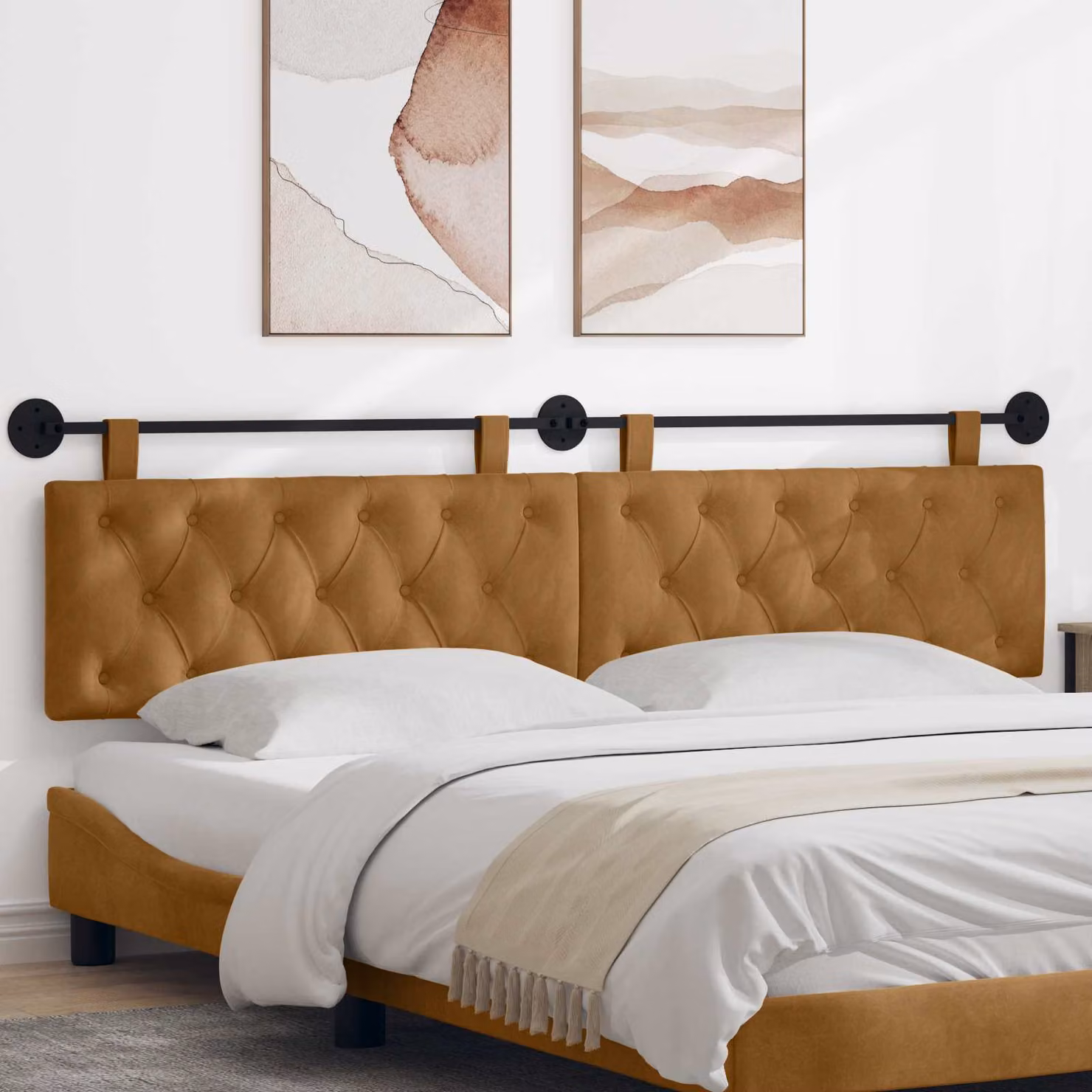 Testiera sospesa vidaXL in velluto marrone con illuminazione integrata e pannello imbottito