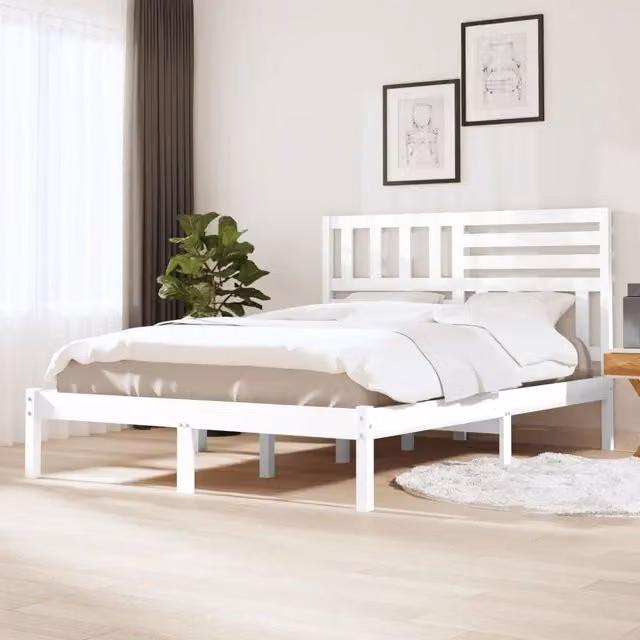 Letto con Giroletto Bianco in Legno Massello di Pino vidaXL L/P: 160 x 200 cm