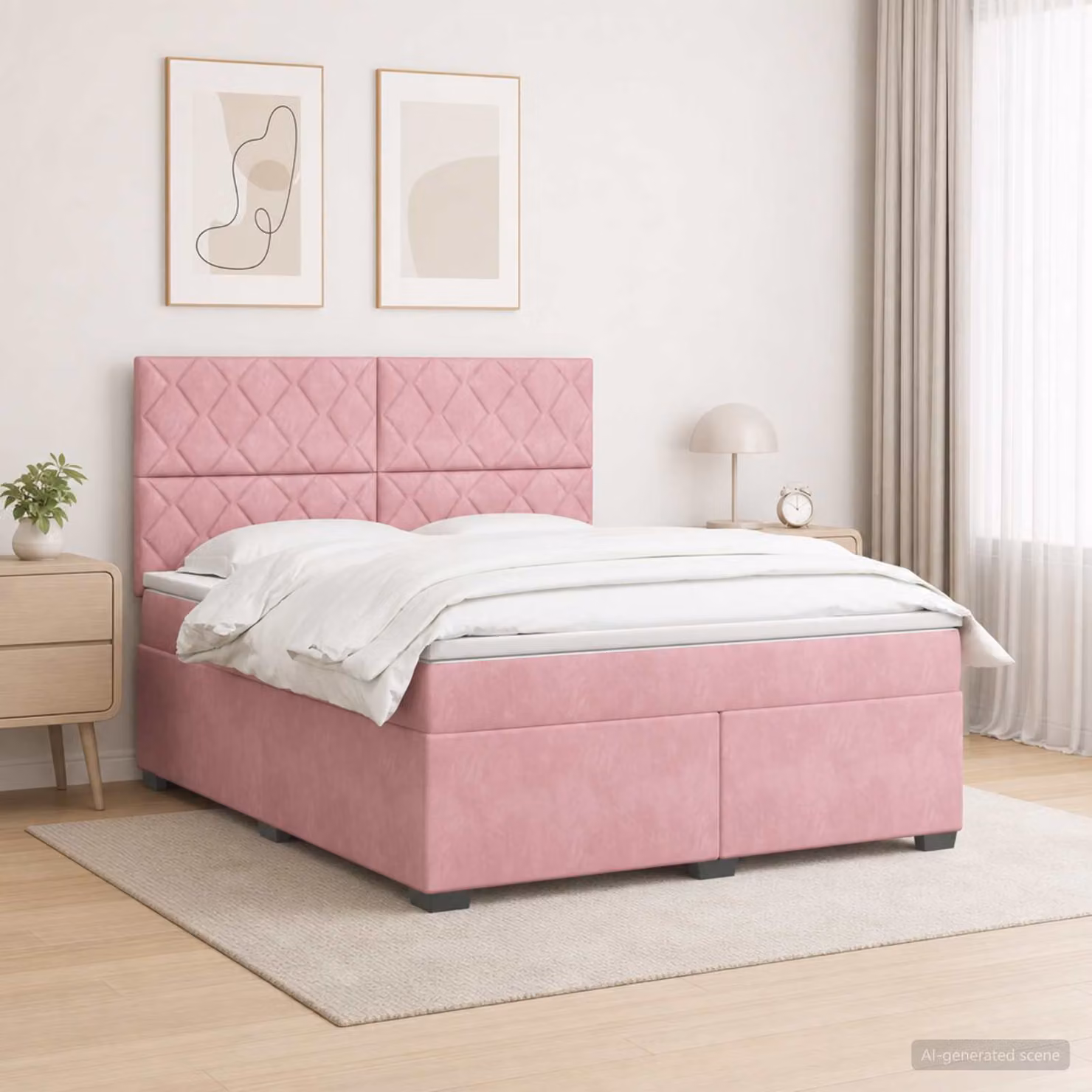 Letto box spring con materasso vidaXL in velluto rosa, L/P/H: 200 x 140 x 50 cm