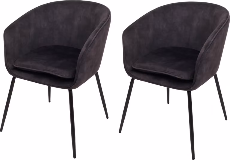 set di 2 sedie per sala da pranzo HWC-O28, sedia da cucina imbottita, tessuto/tessuto (340g/m²) metallo ~ grigio scuro