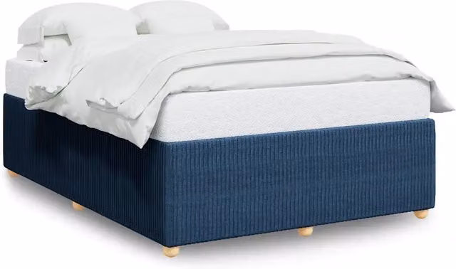 Letto matrimoniale moderno in tessuto blu con struttura in legno e doghe fisse L/P/H: 140 x 190 cm – 1