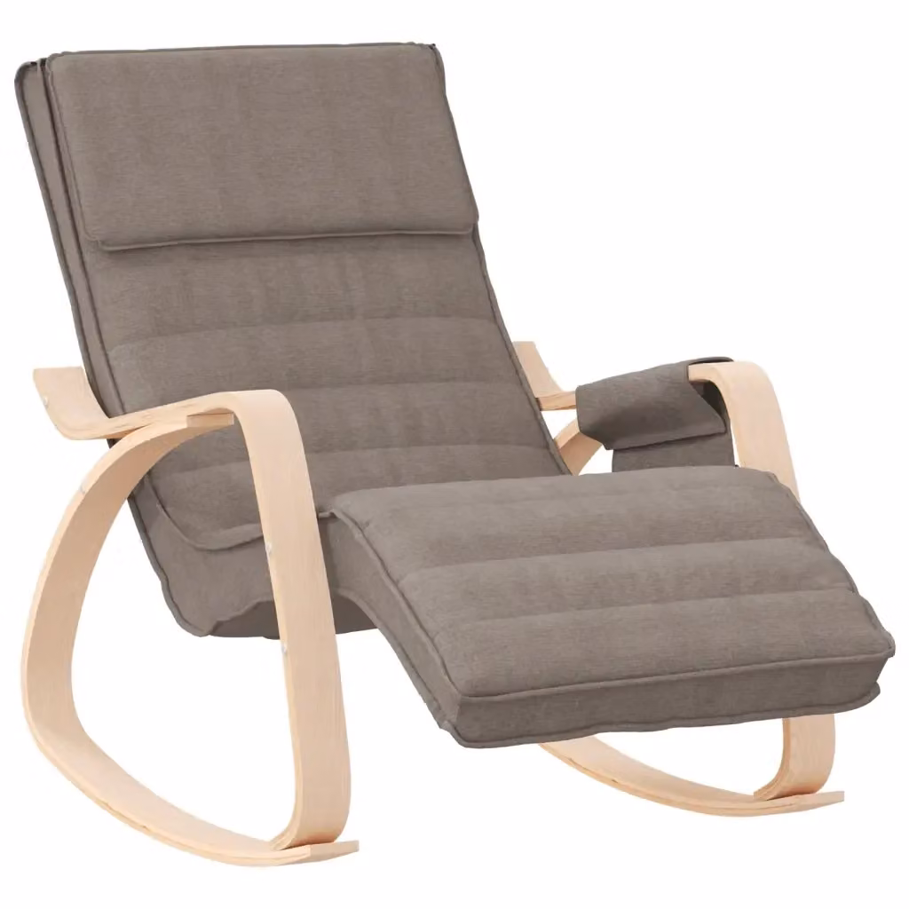 Sedia a Dondolo vidaXL in Tessuto Beige e Grigio con Struttura in Legno di Betulla – 2