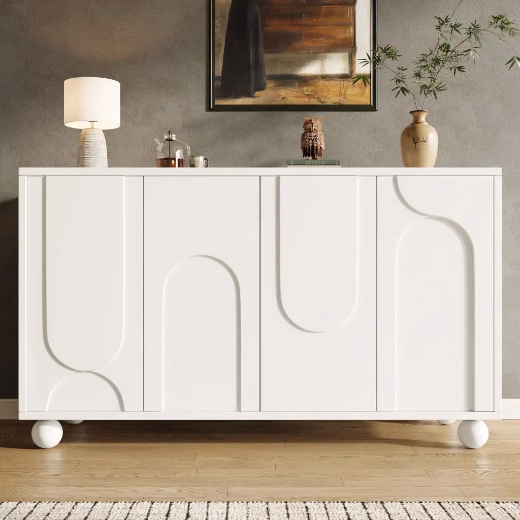 Credenza Chicfurn moderna con 2 ante e ripiano regolabile per cucina e soggiorno, bianco, L: 120 cm, P: 35 cm, H: 71 cm – 2