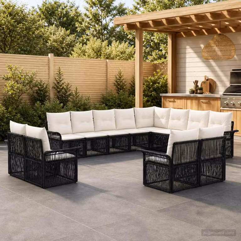 Maison Exclusive - Set di divani da giardino, 12 pezzi. Poly-rattan nero e crema