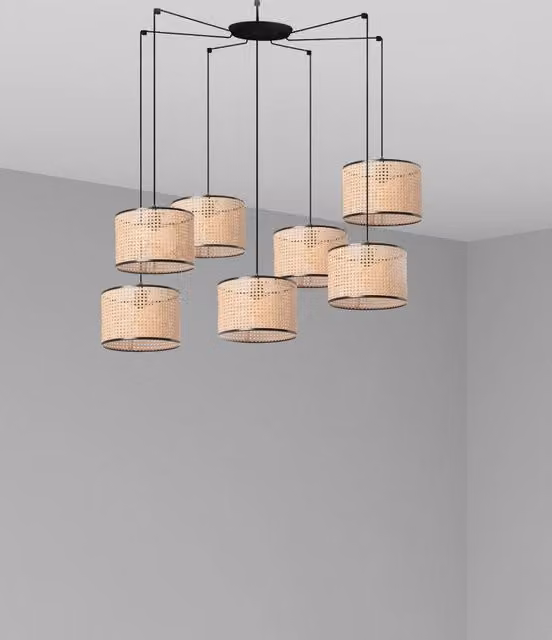 MAMBO 320 7L Lampada sospensione nera/ratan
