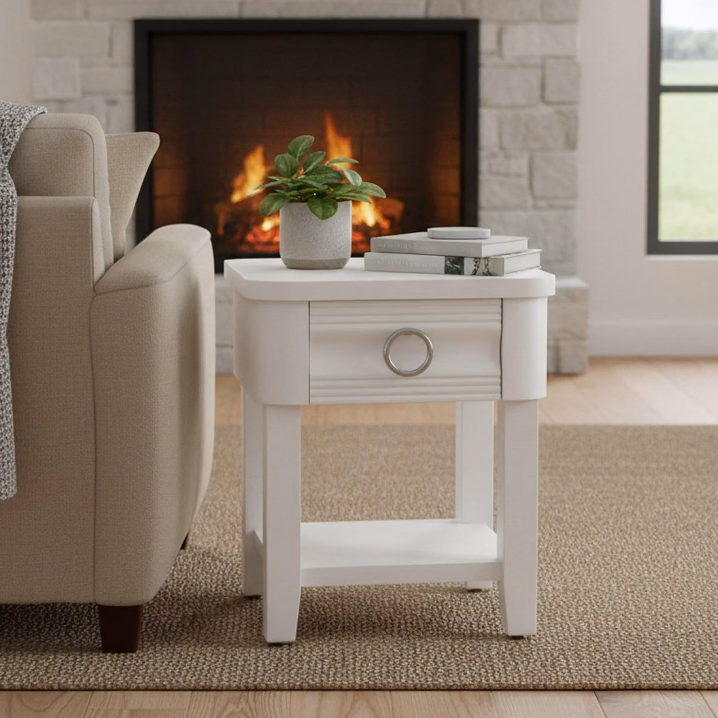 Dmora Tavolino da Salotto Guru 40x45x54h cm Bianco, un Vano Portariviste
