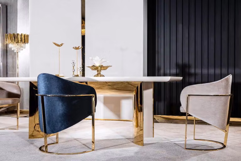 Esszimmer Stuhl Luxus stuhl Metall mit Textil Stühle Stil Modern