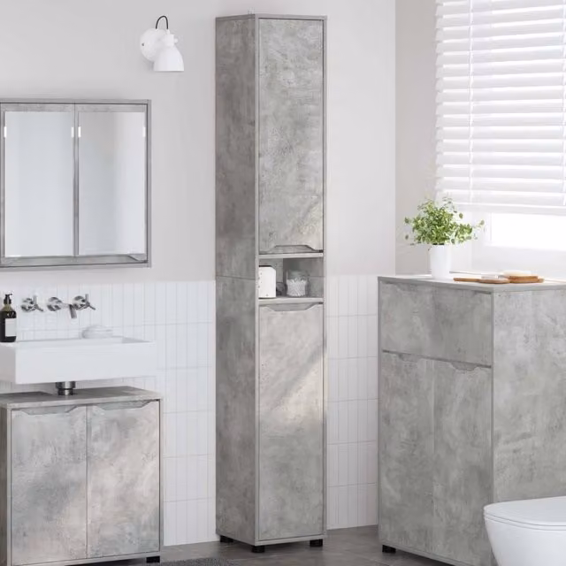 Mobile da bagno moderno vidaXL grigio cemento con ante a battente e ripiani interni L: 30,5 cm, P: 30 cm, H: 195 cm – 1