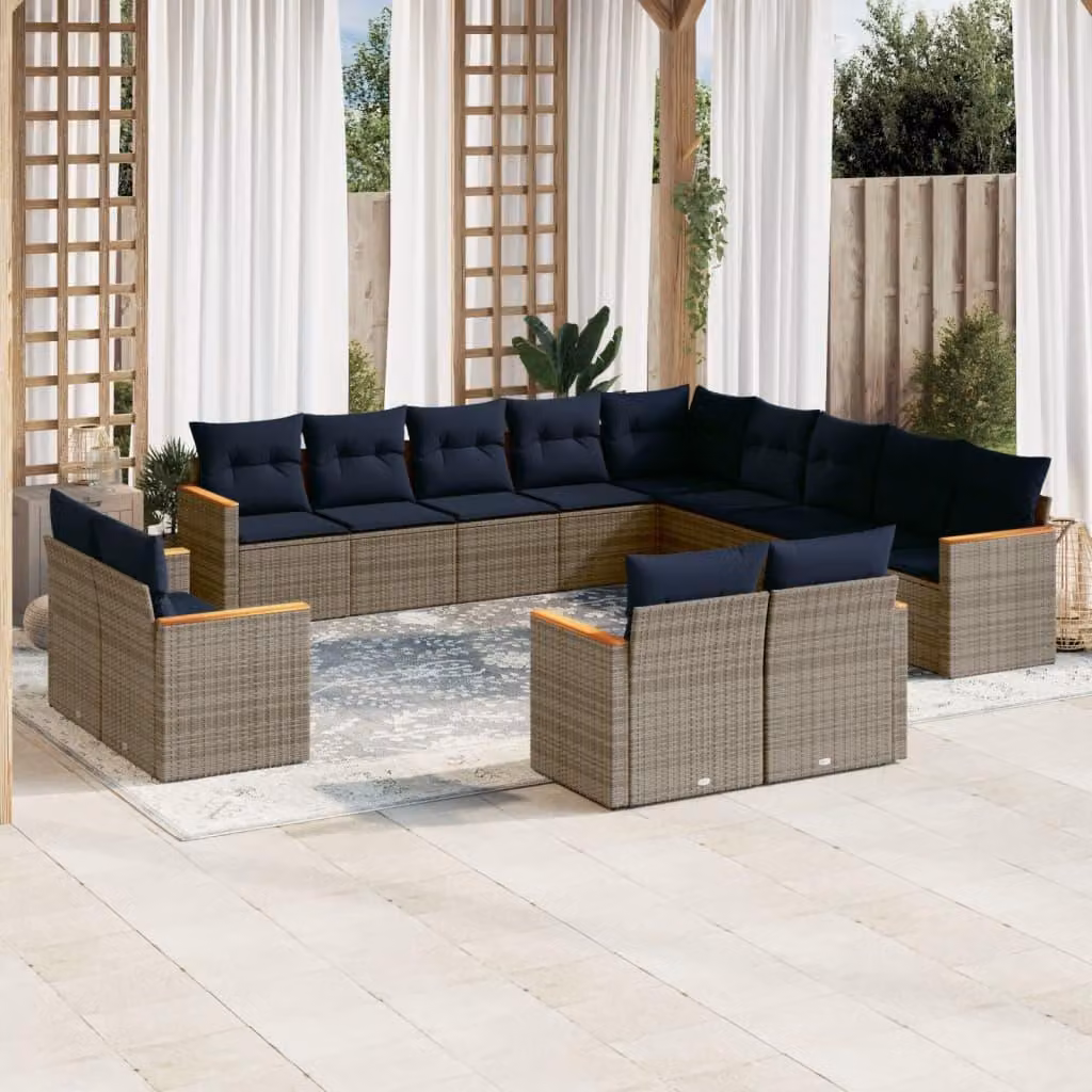 Maison Exclusive - Set da giardino composto da 13 pezzi con cuscini, grigio, polyrattan