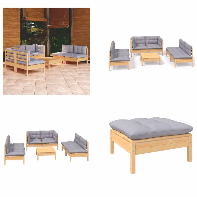 vidaXL set salotto da giardino 7 pezzi con cuscini grigi in legno di pino massiccio - Set salotto da giardino - Set salotto da giardino - Set mobili da giardino - Set mobili da giardino