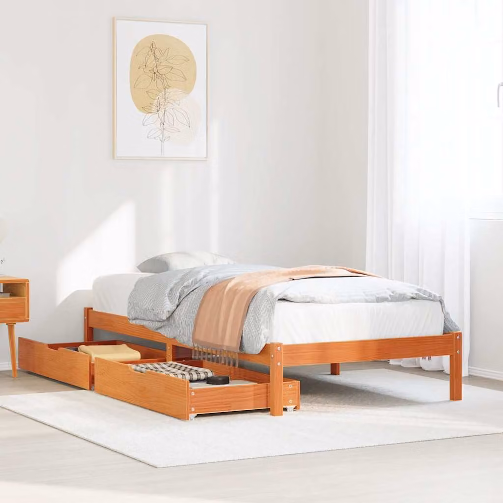 Letto in legno di pino massiccio vidaXL stile rustico marrone cera L/P/H: 205,5 x 90 x 95,5 cm