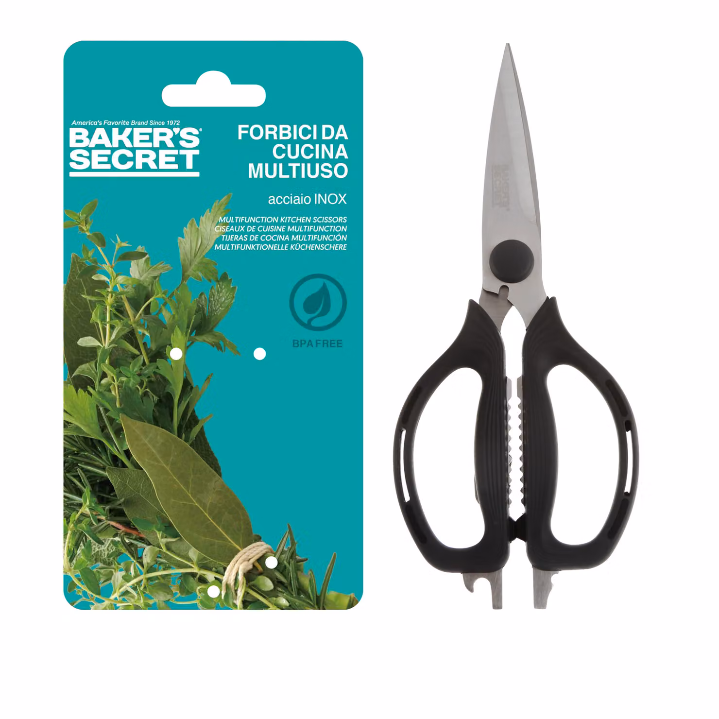 Forbici da cucina multiuso Baker's Secret in acciaio inossidabile con impugnatura in plastica nera, lavabili in lavastoviglie – 2