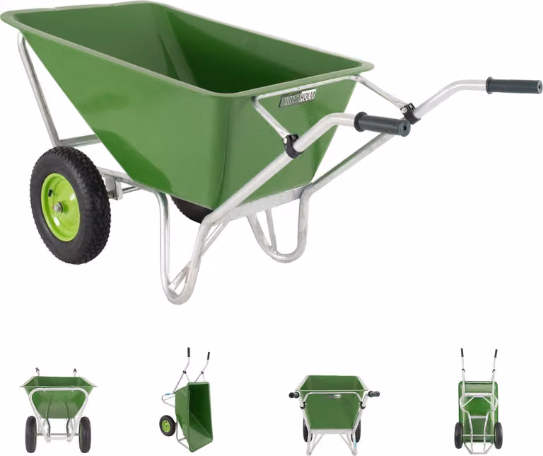 Carriola a 2 ruote XL 200 L 300 kg Carriola da giardino Carriola da cantiere Ruota pneumatica Cerchio in metallo verde