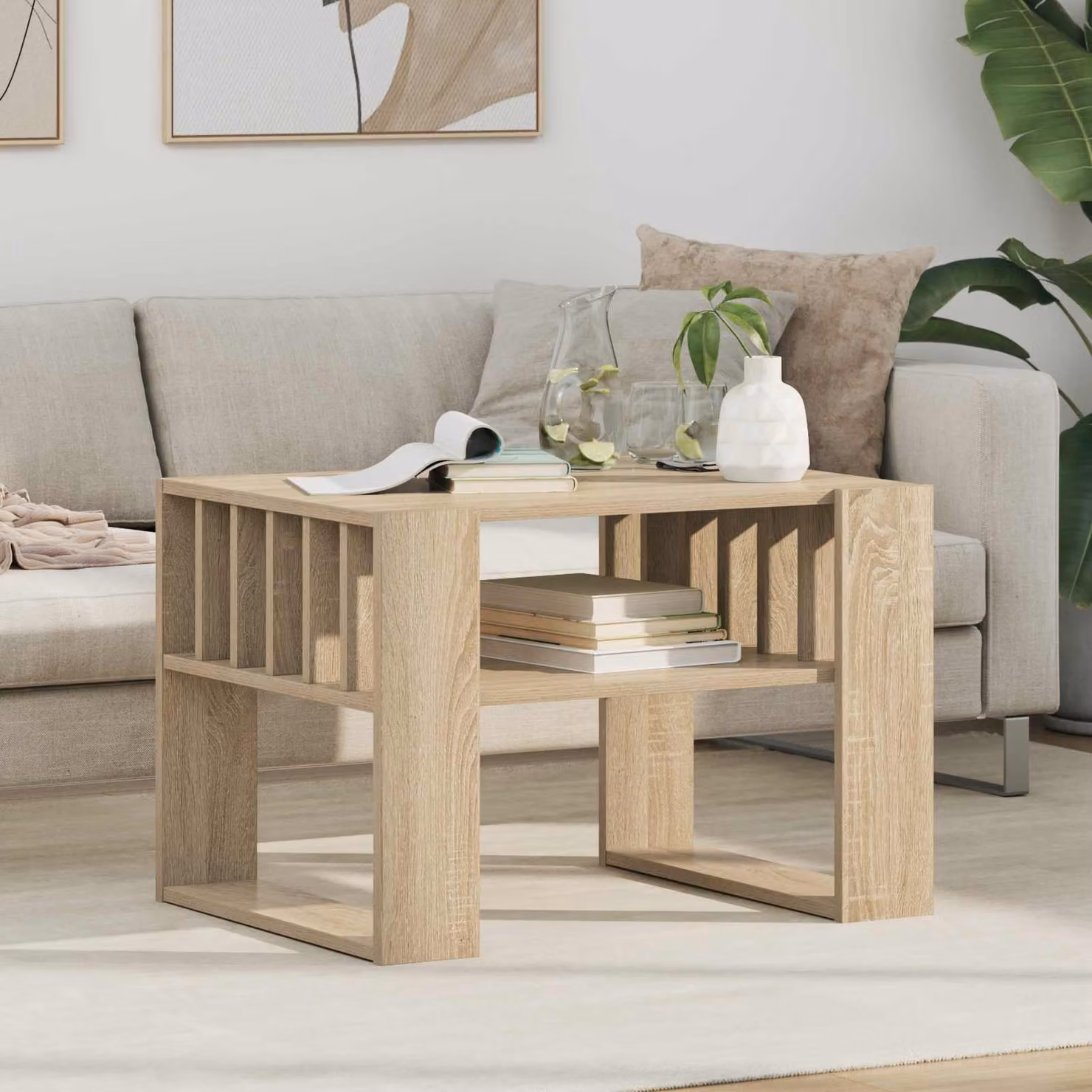 vidaXL Tavolino da salotto moderno in legno color rovere, L: 66 cm, P: 49,5 cm, H: 45 cm