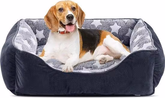 Cuccia per cani di taglia media, 63 x 53 cm, morbida, che riduce l'ansia, con zona per la testa, confortevole, cuccia rilassante per cani di taglia media, ideale per l'inverno, colore grigio con stelle