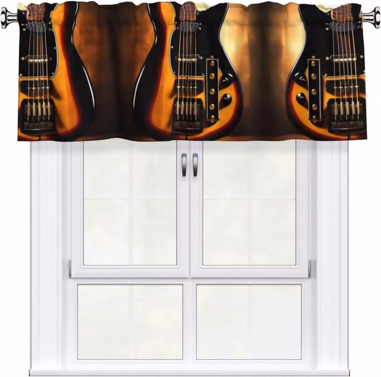 Tenda a volant con motivo decorativo, adatta per chitarre, dimensioni 137,2 x 45,7 cm, facile da installare, ideale per decorare finestre in cucine, camere da letto e altri ambienti