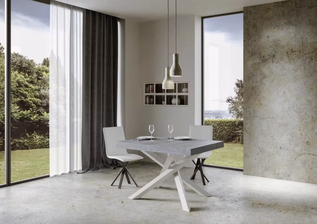 Tavolo allungabile moderno Bs Com con piano effetto cemento e telaio bianco L/P/H: 234 x 90 x 77 cm – 2