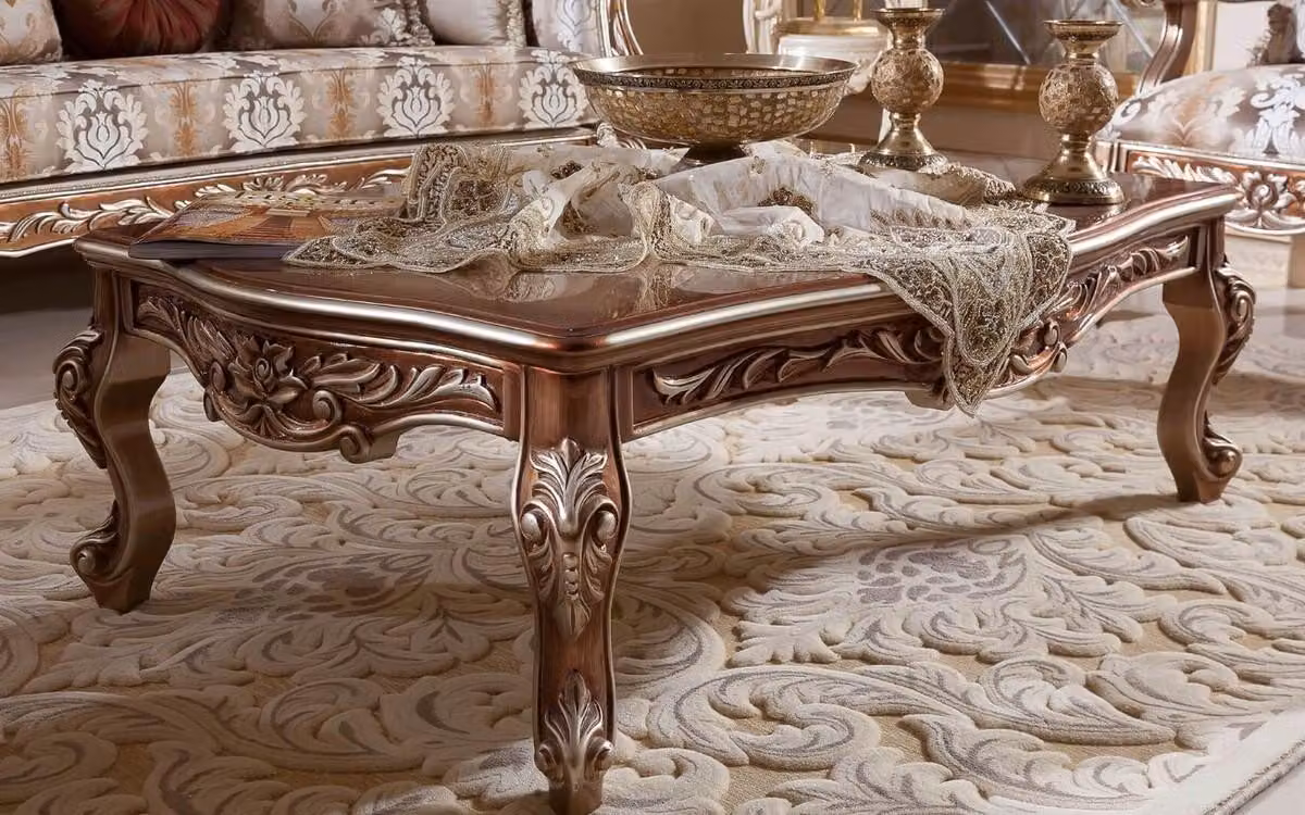 Casa Padrino tavolino barocco colore rame/argento - Magnifico tavolo da salotto in stile barocco - Mobili da salotto barocchi - Nobile & Magnifico