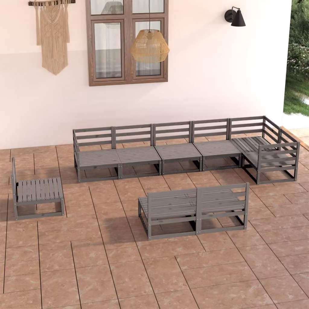 Maison Exclusive - Set Divani da Giardino 9 pz Grigio in Legno Massello di Pino