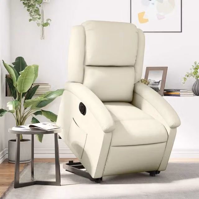 Poltrona Alzapersona Reclinabile vidaXL in Similpelle Beige con Assistenza Elettrica per Senior