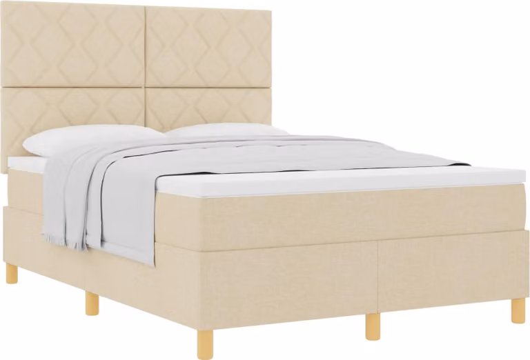 Letto a molle con materasso Crema 160 x 200 cm Tessuto