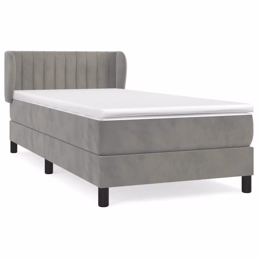 vidaXL Giroletto a Molle con Materasso Ibrido in Velluto Grigio Chiaro L/P/H: 90 x 190 cm – 2