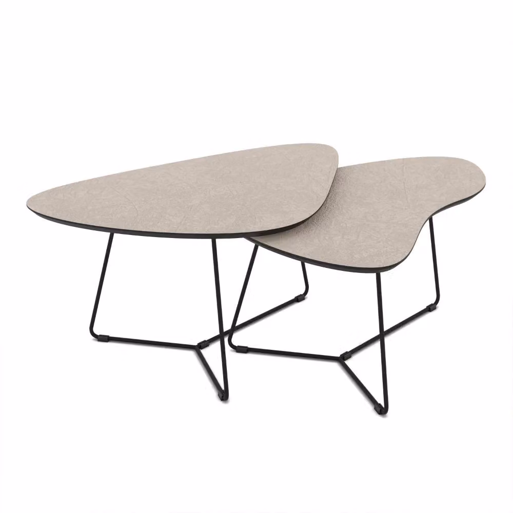 Coppia di tavolini da salotto Tussey con piano cashmere e base in metallo nero – 2