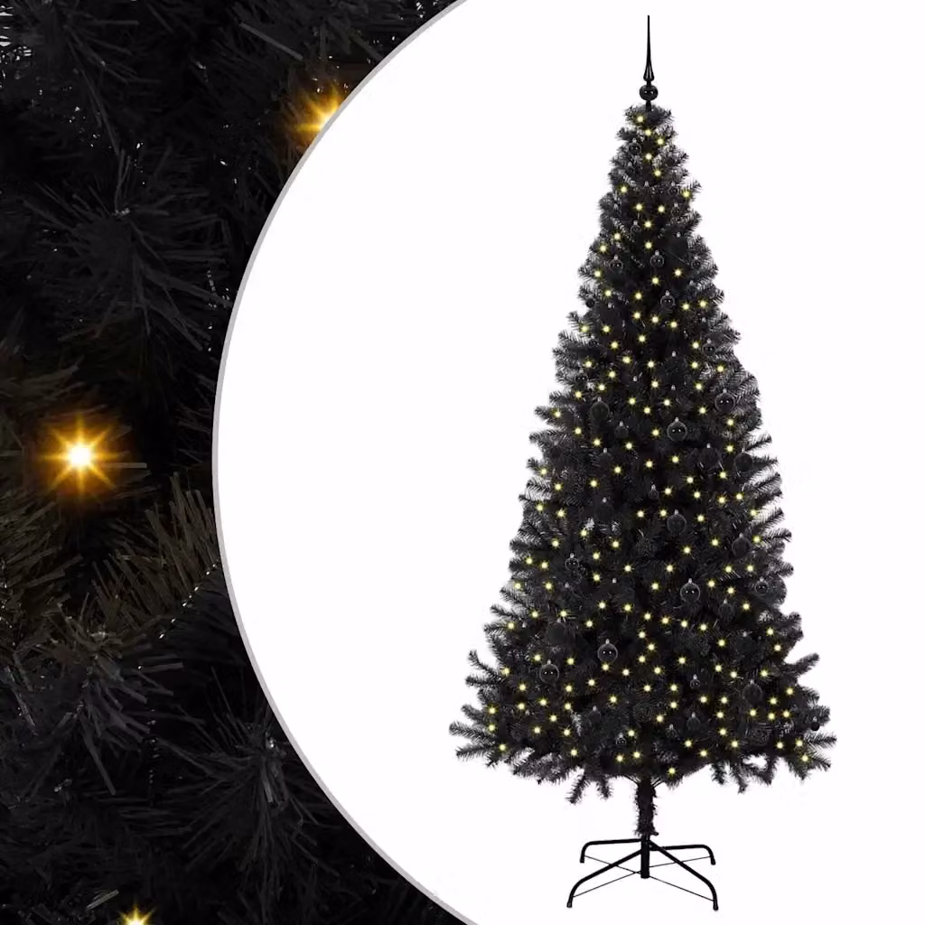 Albero di Natale moderno nero vidaXL in PVC con luci LED bianco caldo, Altezza: 240 cm – 2