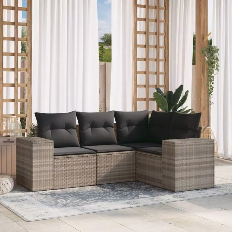 Maison Exclusive - Set Divano da Giardino 4pz con Cuscini Grigio Chiaro Polyrattan