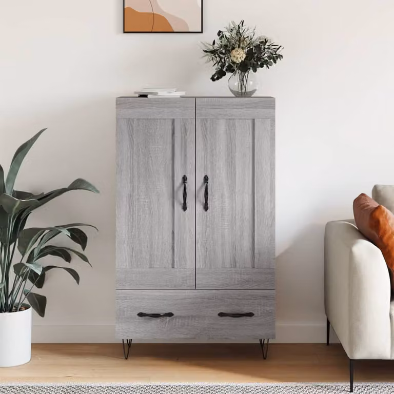 Credenza moderna vidaXL in legno multistrato e metallo, colore Grigio Sonoma, L 69,5 cm x P 31 cm x H 115 cm
