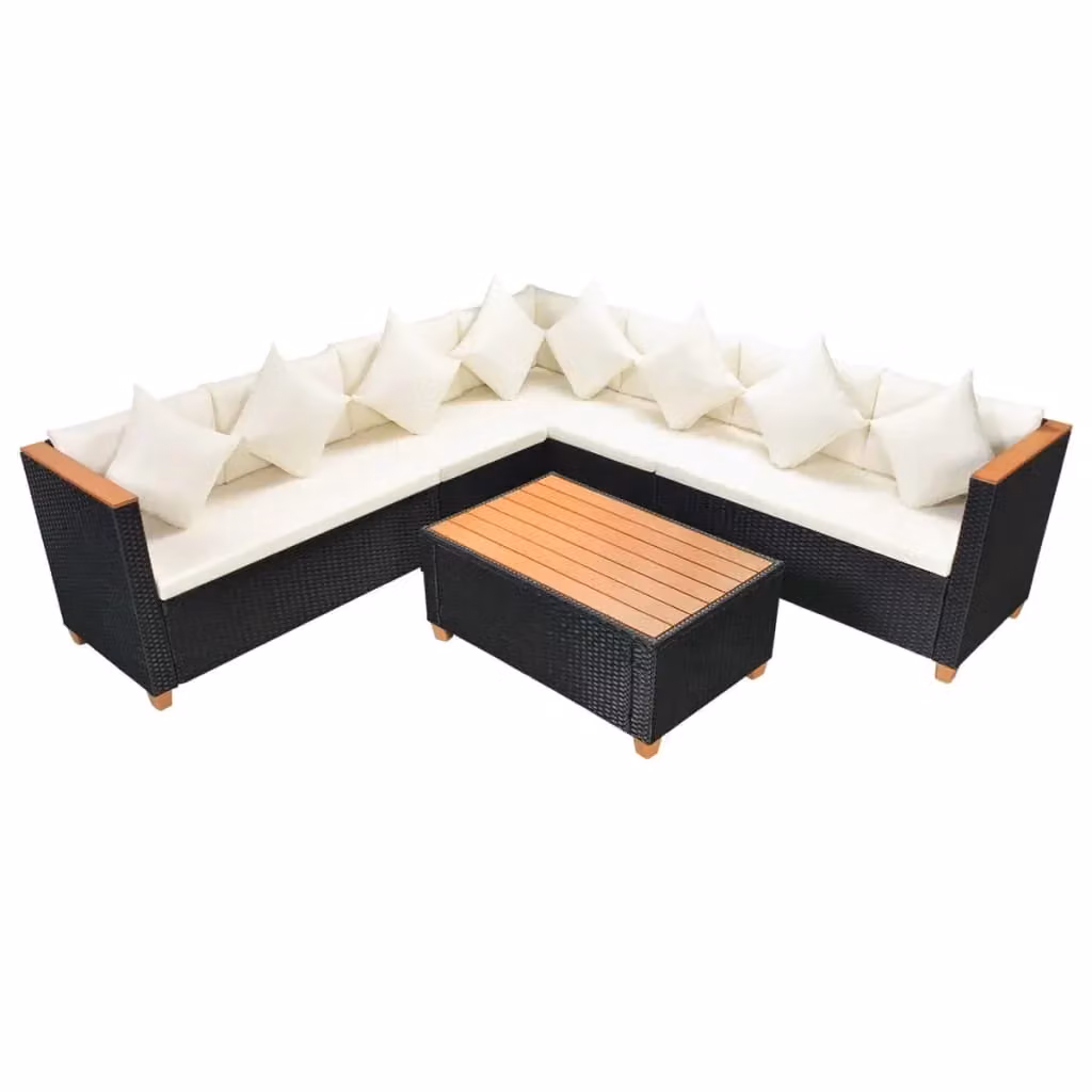 Set di mobili da giardino Outsunny composto da 5 pezzi con cuscini, design moderno a forma di L in resina intrecciata nera e struttura in acciaio verniciato a polvere – 2