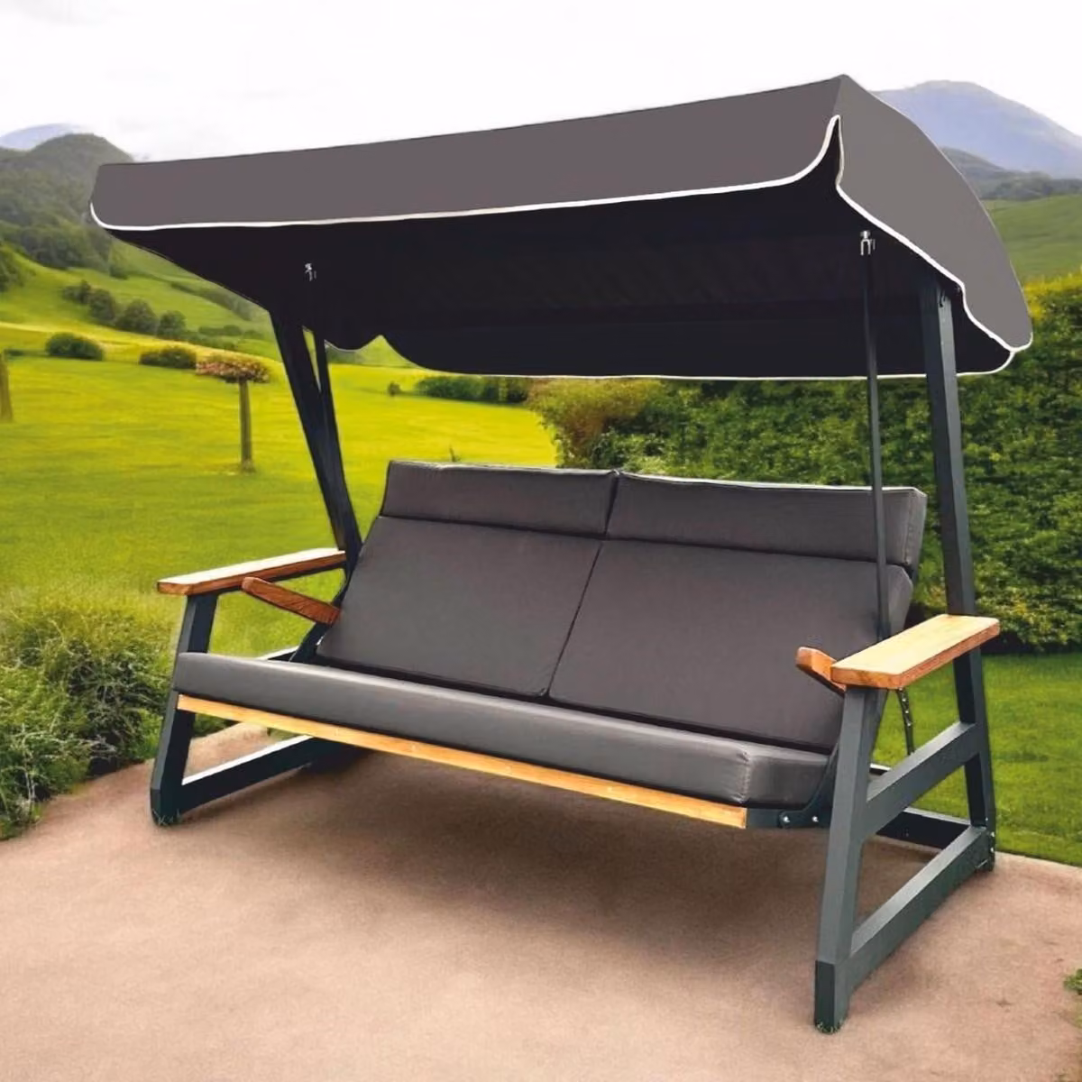 Casa Padrino, amaca da giardino in stile hollywoodiano, antracite/marrone, 226 cm - Elegante amaca da giardino per 4 persone, dotata di tettoia parasole