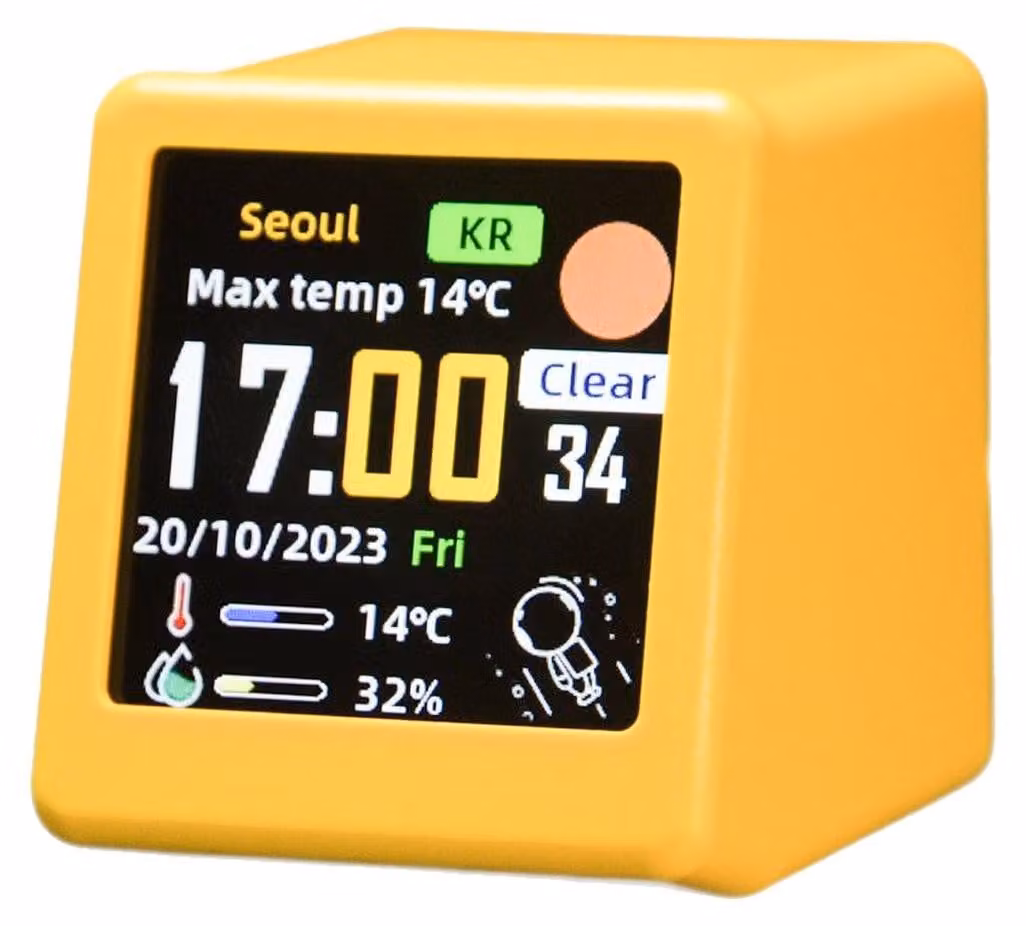 Stazione meteorologica Wi-Fi con display GIF, orologio digitale mini, colore giallo