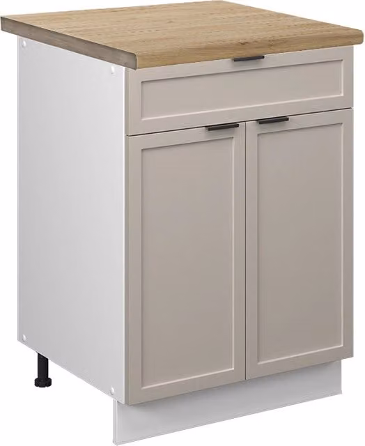 Mobiletto base per cucina Fame-Line GrigioBeige/Bianco 60 cm con cassetto, PL Rovere Vicco