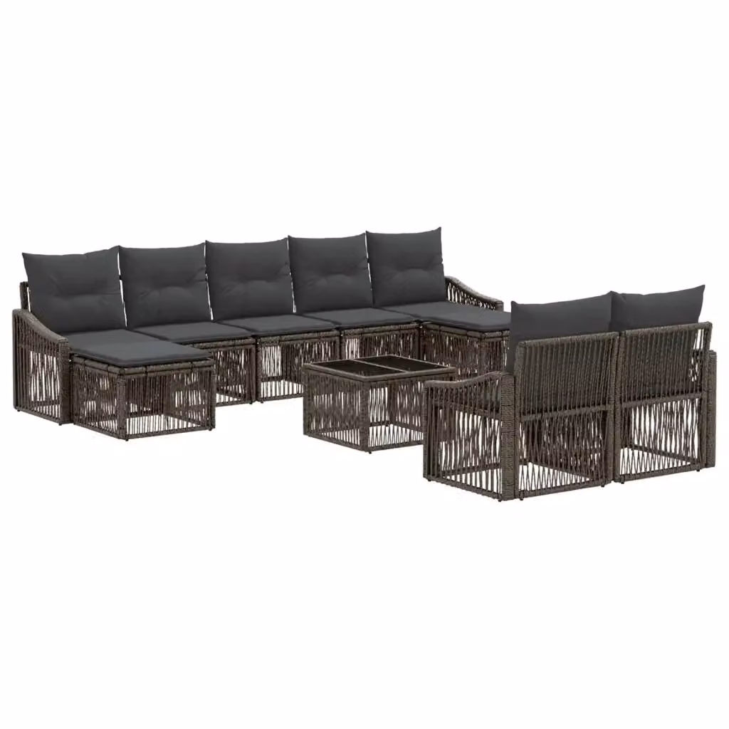 Set Divano da Giardino 10 Pezzi vidaXL Grigio con Poltrone, Tavolino e Pouf in Polyrattan e Acciaio – 2