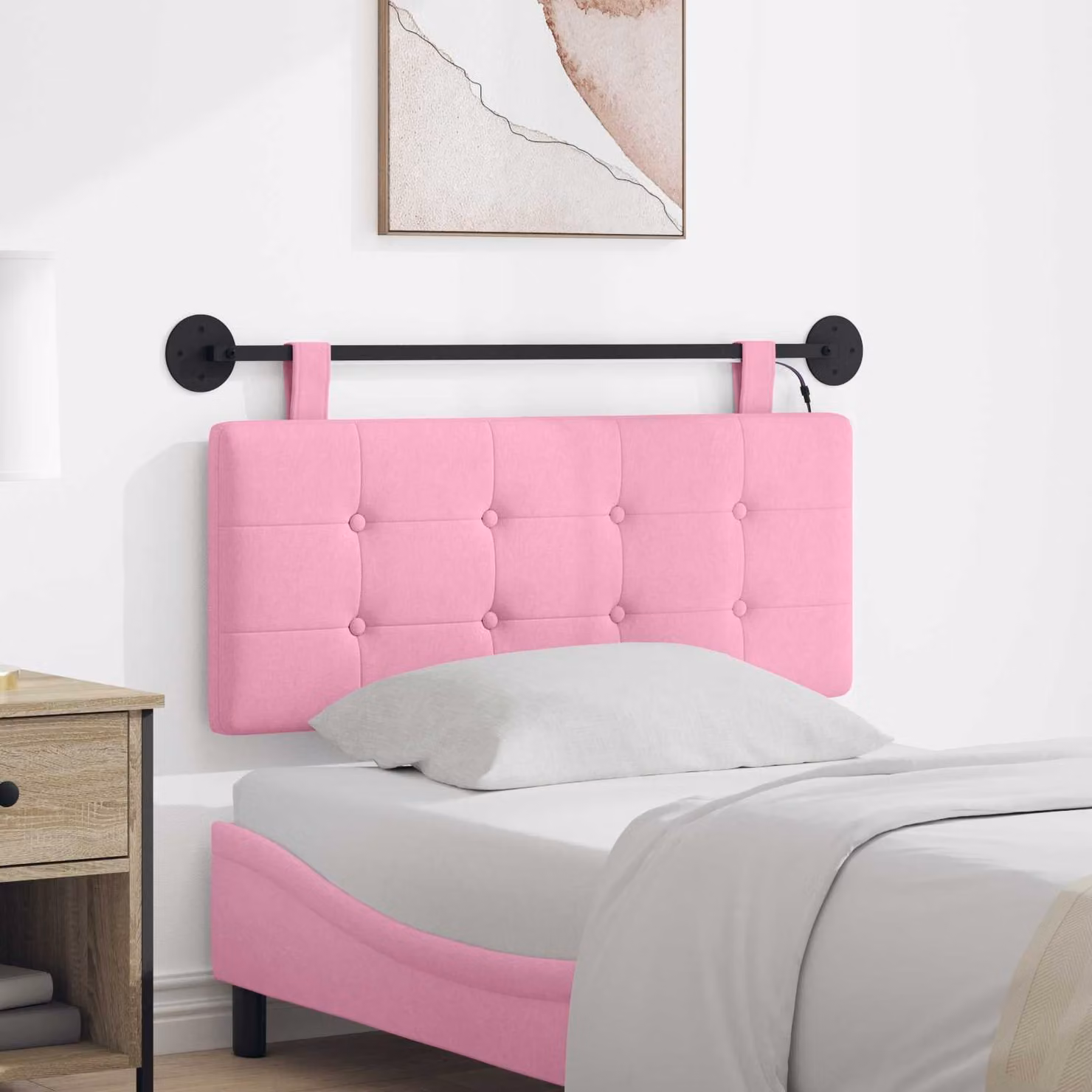 Testiera per letto sospesa vidaXL con luce LED integrata e rivestimento in tessuto rosa