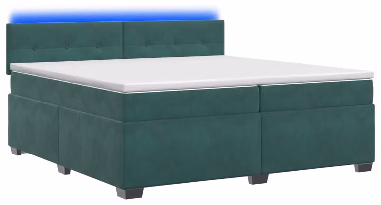 Letto con struttura a molle e materasso, illuminazione LED, verde scuro, dimensioni 200 x 200 cm