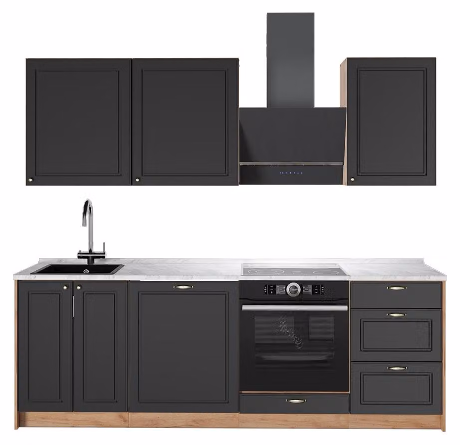 Cucina componibile Vicco Fame-Line Oro-antracite rustico/Rovere dorato 230 cm, PL Marmo, Model 63976