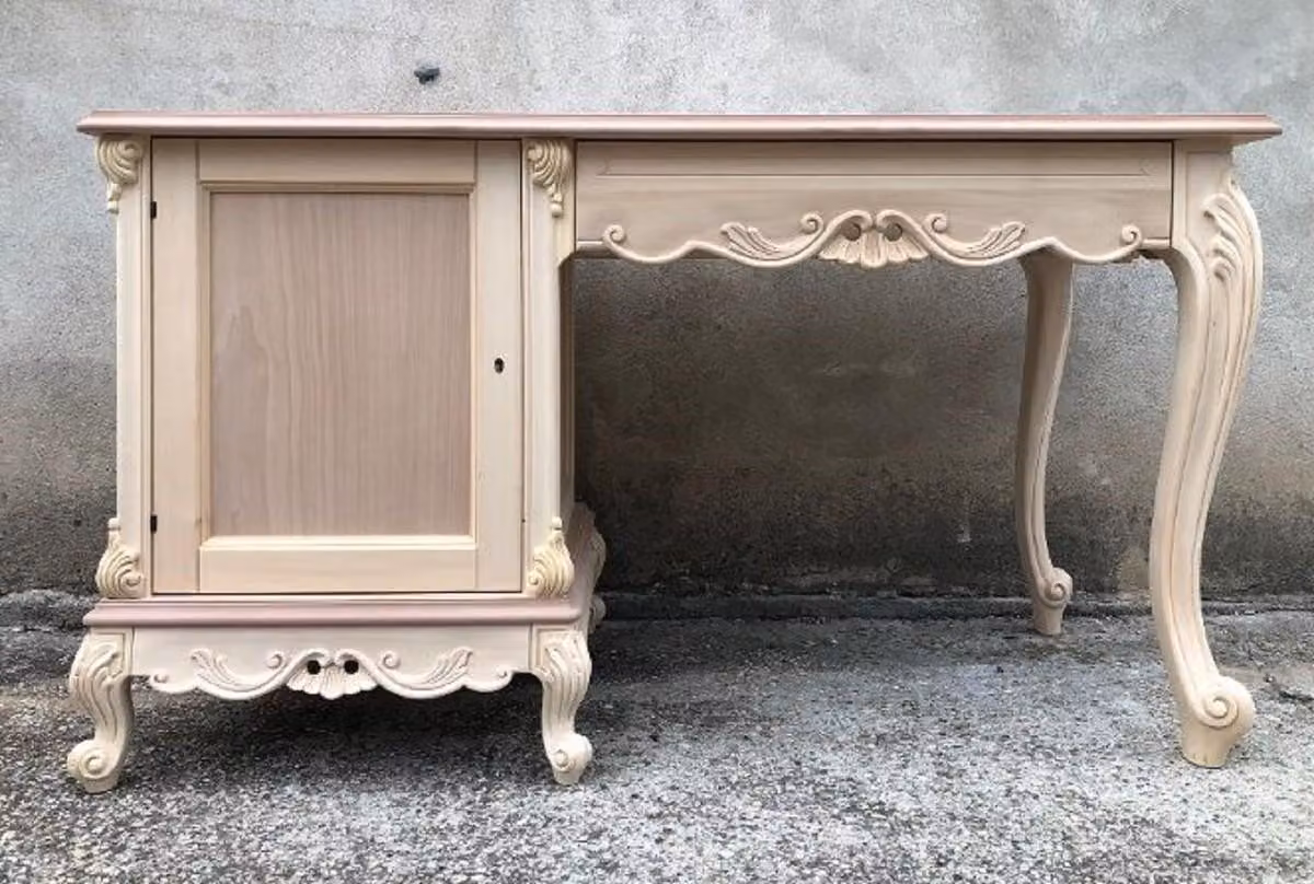 Casa Padrino scrivania barocca con anta e cassetto bianco/oro - Magnifica scrivania in legno massiccio lavorata a mano - Mobili da ufficio barocchi - Qualità eccellente - Italy
