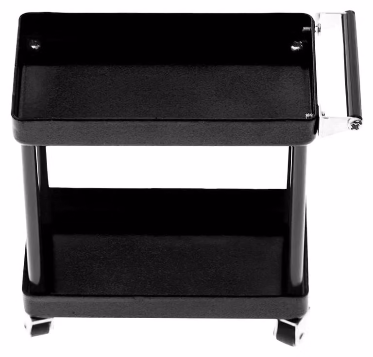 Carrello da officina in metallo, con ruote, per accessori per modellismo radiocomandato, colore nero