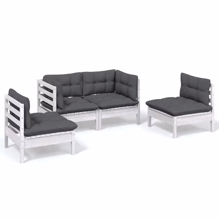 Set Salotto da Giardino 4 pz con Cuscini Legno Massello di Pino
