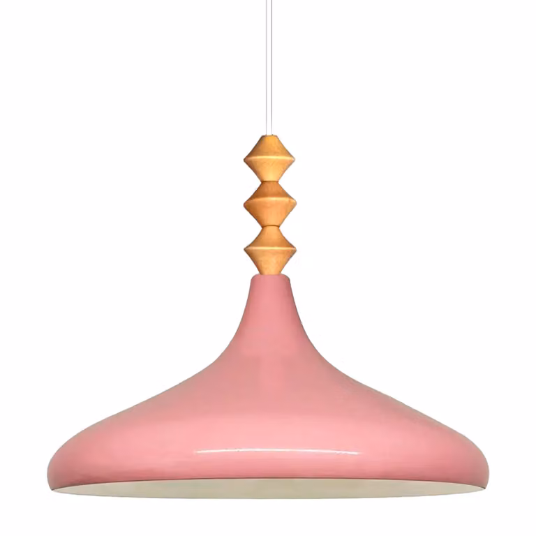 Champion Q lampadario singolo in legno, luce a sospensione rosa