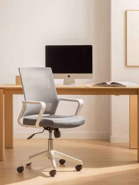Sedia da scrivania imbottita Bennet Kenay Home grigia e beige con braccioli e ruote