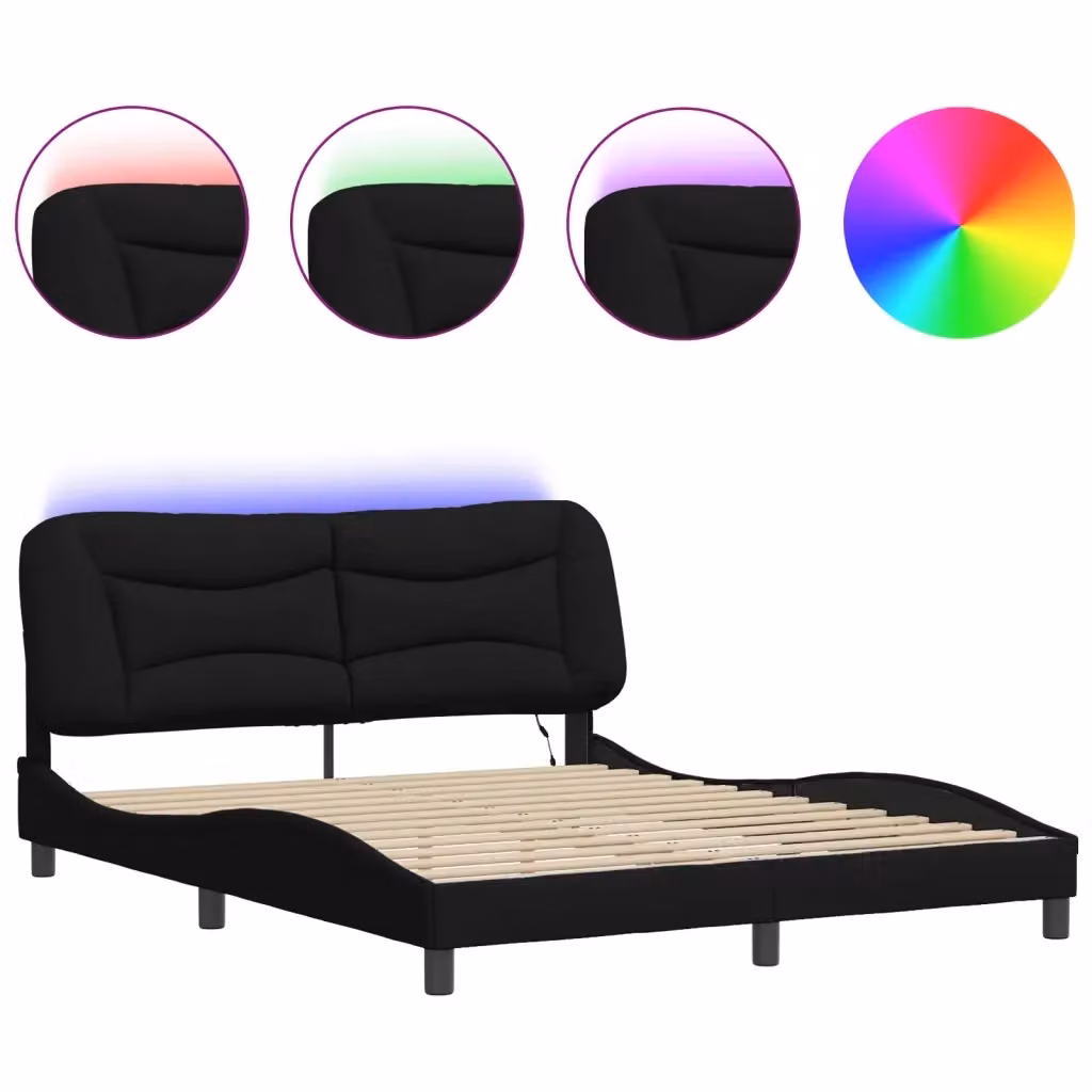 Giroletto vidaXL Hvar Nero in Tessuto con Illuminazione LED e Porta USB L/P: 160 x 200 cm – 2