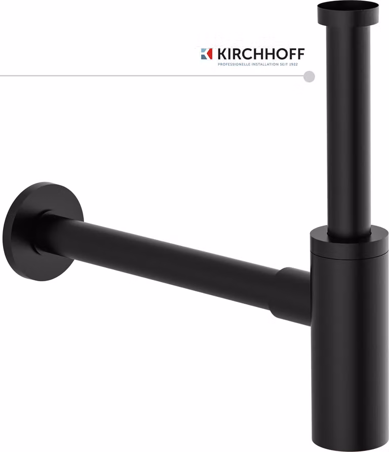 Sifone Kirchhoff Design, scarico per lavabo, set di scarico per lavabo, sifone per odori con apertura per la pulizia, sifone per bottiglie, nero opaco