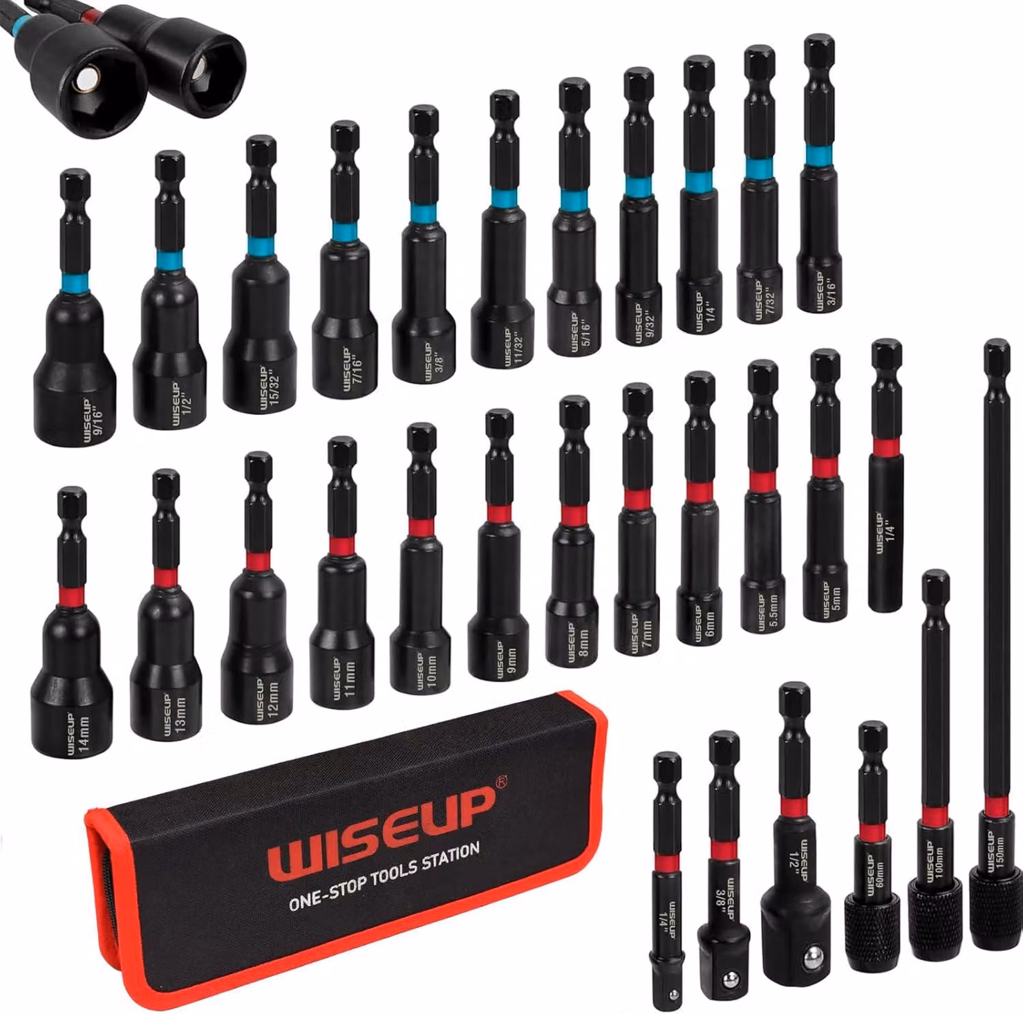 Set di chiavi a bussola magnetiche con set di punte per avvitatore a percussione, attacco esagonale da 1/4 di pollice, acciaio Cr-V, standard SAE e
