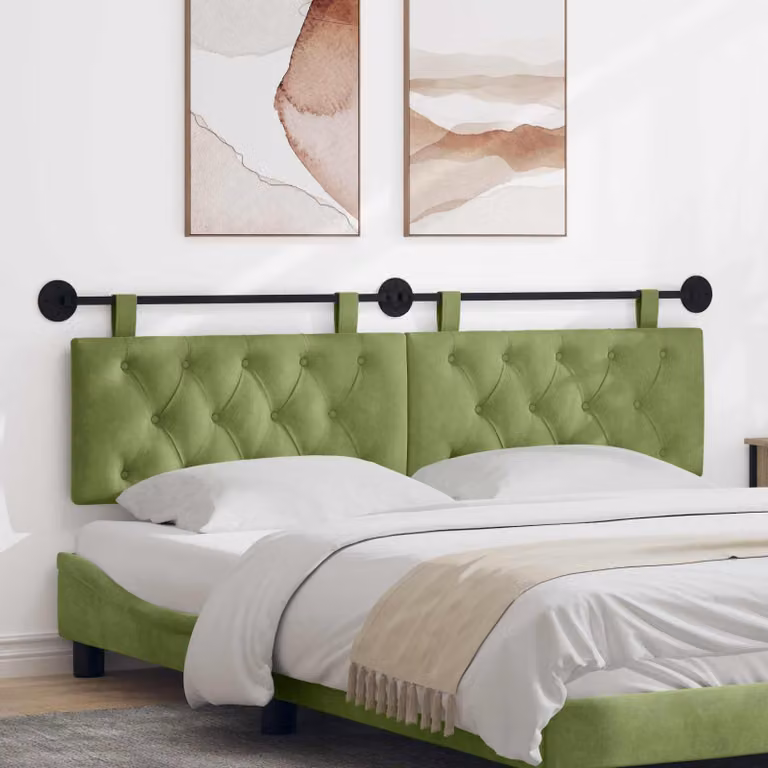 Testiera sospesa vidaXL in velluto verde con illuminazione integrata, L: 190 cm, H: 55 cm, P: 7 cm