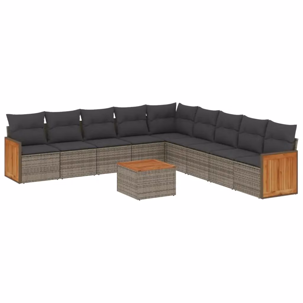 vidaXL Set Divano da Giardino 10 pz in Polyrattan Grigio con Cuscini e Tavolino da Esterno – 2