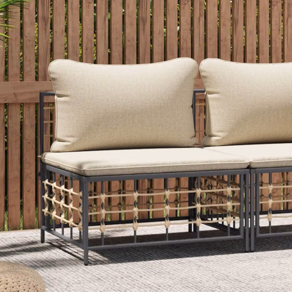 Divano centrale da giardino moderno vidaXL in rattan e metallo con cuscini beige e antracite L: 72 cm, P: 70 cm, H: 66 cm