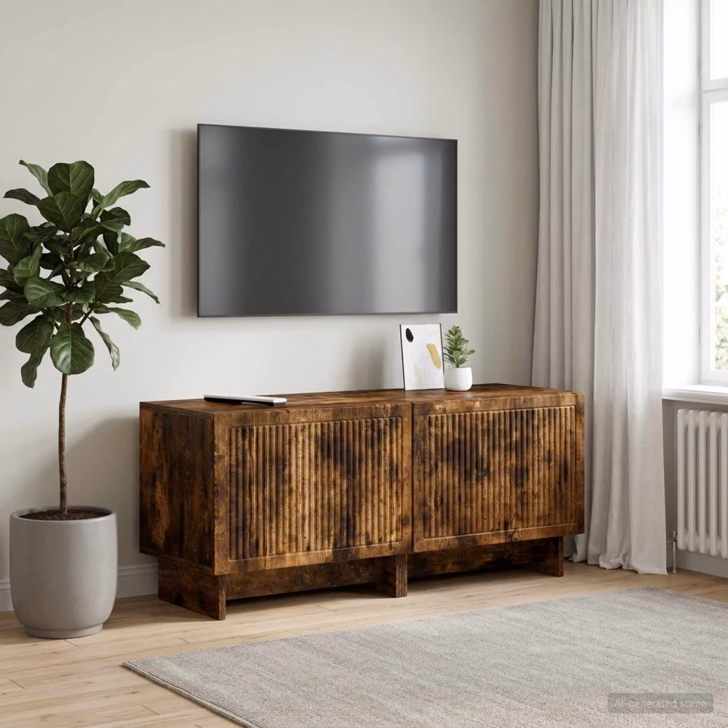 Mobile TV stand vidaXL in legno ingegnerizzato color rovere fumo marrone con scomparti multimediali e design moderno